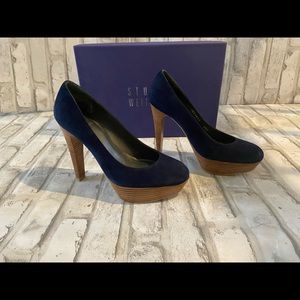 Stuart Weitzman blue suede stiltspump platform